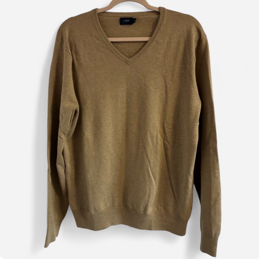 J. Crew Vintage Camel V-Neck Sweater Cotton and Merino Wool Blend